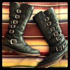 Tall Shearling Lined Belted Frye Boots with Zipper
